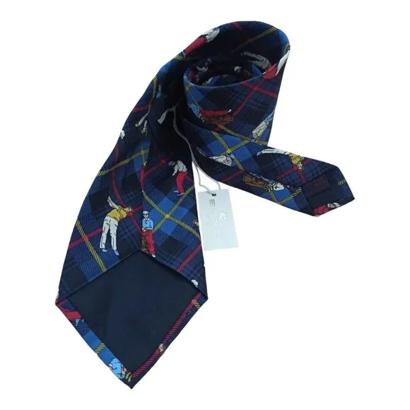 🆕ETRO MILANO Blue Plaids & Checks Golf Player Silk Tie ITALY 57/ 3.8 NWT